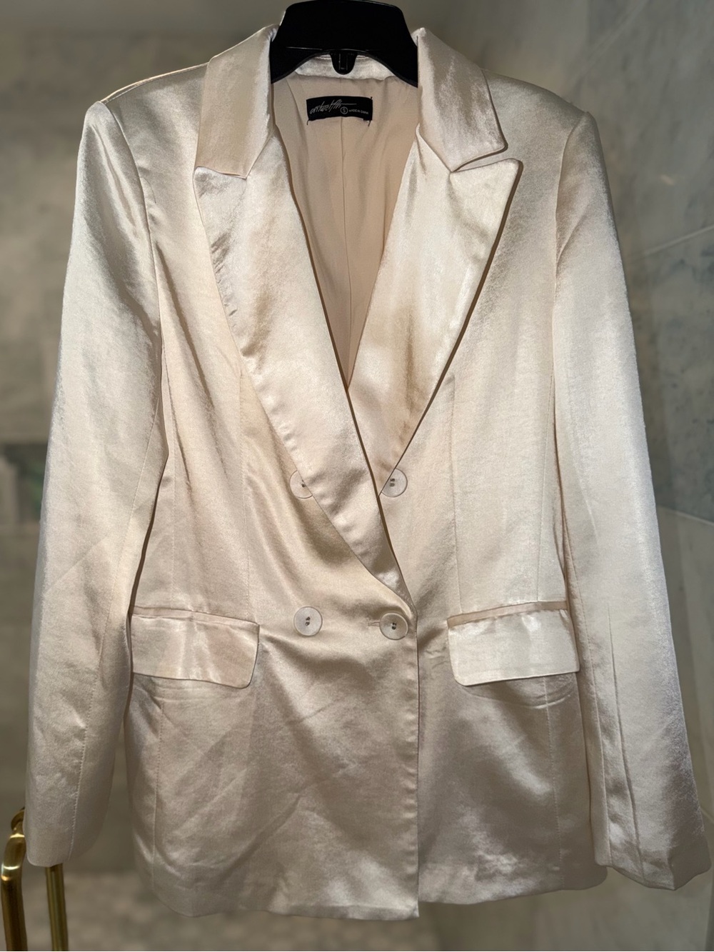 Beautiful Satin Double-Breasted Women's Blazer Jacket - Cream
